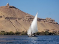 Aswan - felucca and 2 monuments